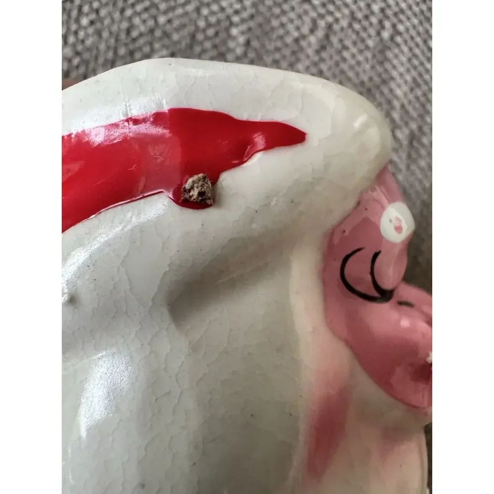 Vintage Pink Face Santa Mug 1.75” Christmas Figurine Ceramic MCM Collectible 50s